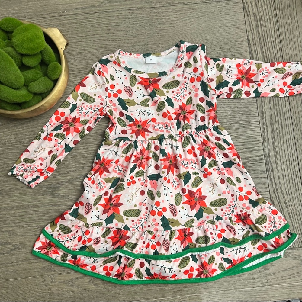 3T Boutique Poinsettia Christmas Dress